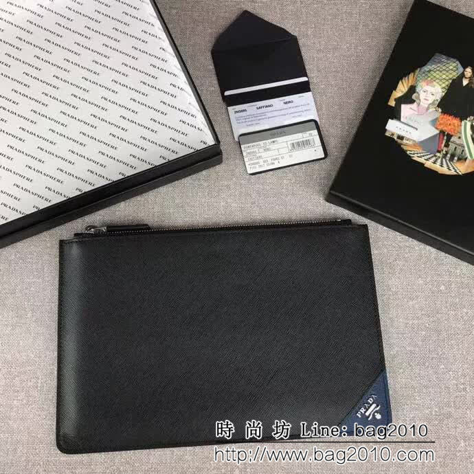 PRADA普拉達 官網同步 專櫃最新款式 頂級原單十字紋牛皮 男士手包 2NG005 DD1170